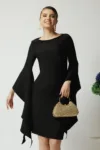 Rochie LaDonna de ocazie din stofa neagra cu maneci maxi evazate