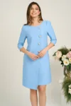Rochie LaDonna office din stofa bleu cu nasturi perlati