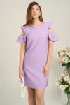 Rochie LaDonna office din stofa lila cu volane la maneci