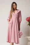 Rochie LaDonna office din stofa roz cu bust petrecut si rever