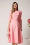 Rochie LaDonna office din stofa roz cu funda la bust