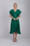 Rochie LaDonna verde cu volane si slit