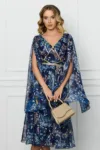 Rochie Leonard Collection bleumarin cu imprimeu si insertii aurii