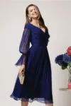Rochie Leonard Collection de ocazie din matase naturala bleumarin