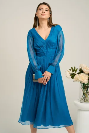 Rochie Leonard Collection eleganta din matase naturala turcoaz