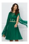 Rochie Leonard Collection verde din matase cu broderie aurie pe bust