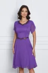 Rochie Linda violet cu glitter in talie si la decolteu