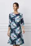 Rochie Lora bleumarin cu imprimeuri florale si glitter
