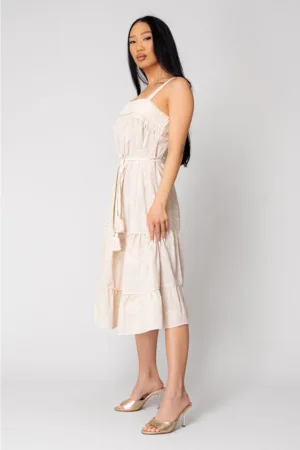 Rochie Lunga cu bretele si broderie Beige 16510