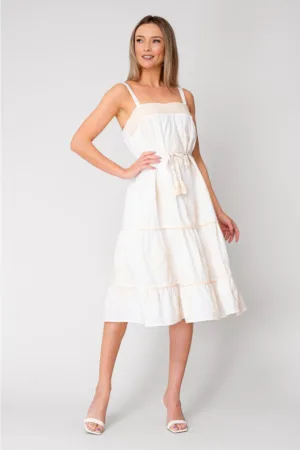 Rochie Lunga cu bretele si broderie Off White/Cream 16513