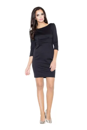 Rochie M082 - neagra - cu maneca 3/4 - spate decupat - poliester/viscoza -