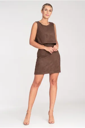 Rochie M1060 - imitatie piele intoarsa - fara bretele - maro