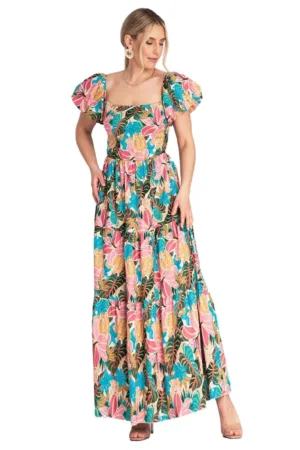 Rochie M1188 - roz - decolteu patrat - talie elastica - bumbac/elastan - S/M -