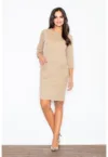 Rochie  M205 - bumbac - bej - maneca lunga - cu buzunare -