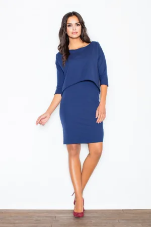 Rochie M206 - bleumarin - bumbac - design elegant - croiala simpla -