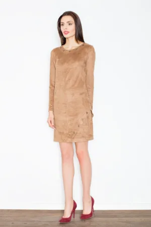 Rochie M455 - maro - maneca lunga - talie elastica - poliester