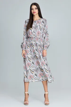 Rochie M600 79 - imprimeu floral - lungime midi - maneci lungi - multicolor - poliester -