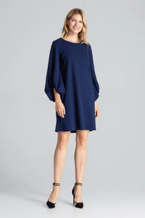 Rochie M693 - bleumarin - maneci bufante - poliester -
