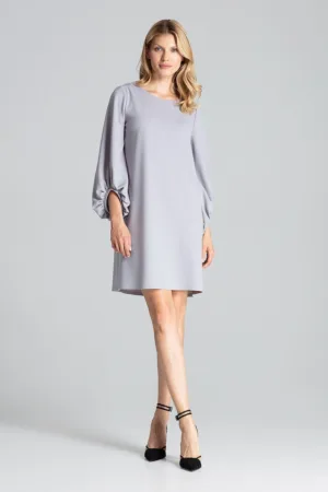 Rochie M693 - gri - maneci bufante - poliester-elastan