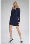 Rochie  M753 - bleumarin - bumbac - maneca lunga -