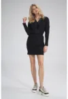 Rochie  M753 - neagra - bumbac - decolteu in V - maneca lunga -