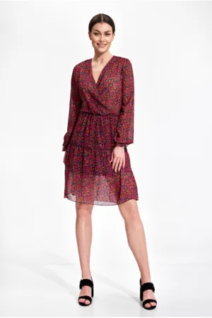Rochie M859 - cu maneci lungi - poliester - multicolor