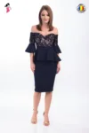 Rochie MBG Collection de ocazie conica cu maneci clopot si peplum la talie