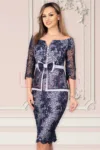 Rochie MBG eleganta cu broderie bleumarin si paiete