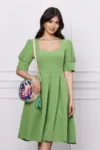 Rochie MBG verde clos cu pliuri si buzunare