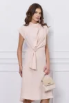 Rochie Mady roz pudra cu fronseuri si nod in talie