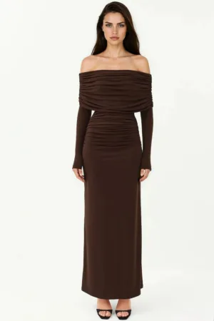 Rochie Maxi Bodycon -  umeri goi - maro scortisoara - jerseu