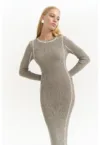 Rochie Maxi -  Detalii Dungi Aston - Gri - Tricot -