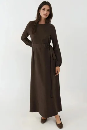Rochie Maxi -  Detaliu Arcuit - Maro Mocha Inchis - Textil