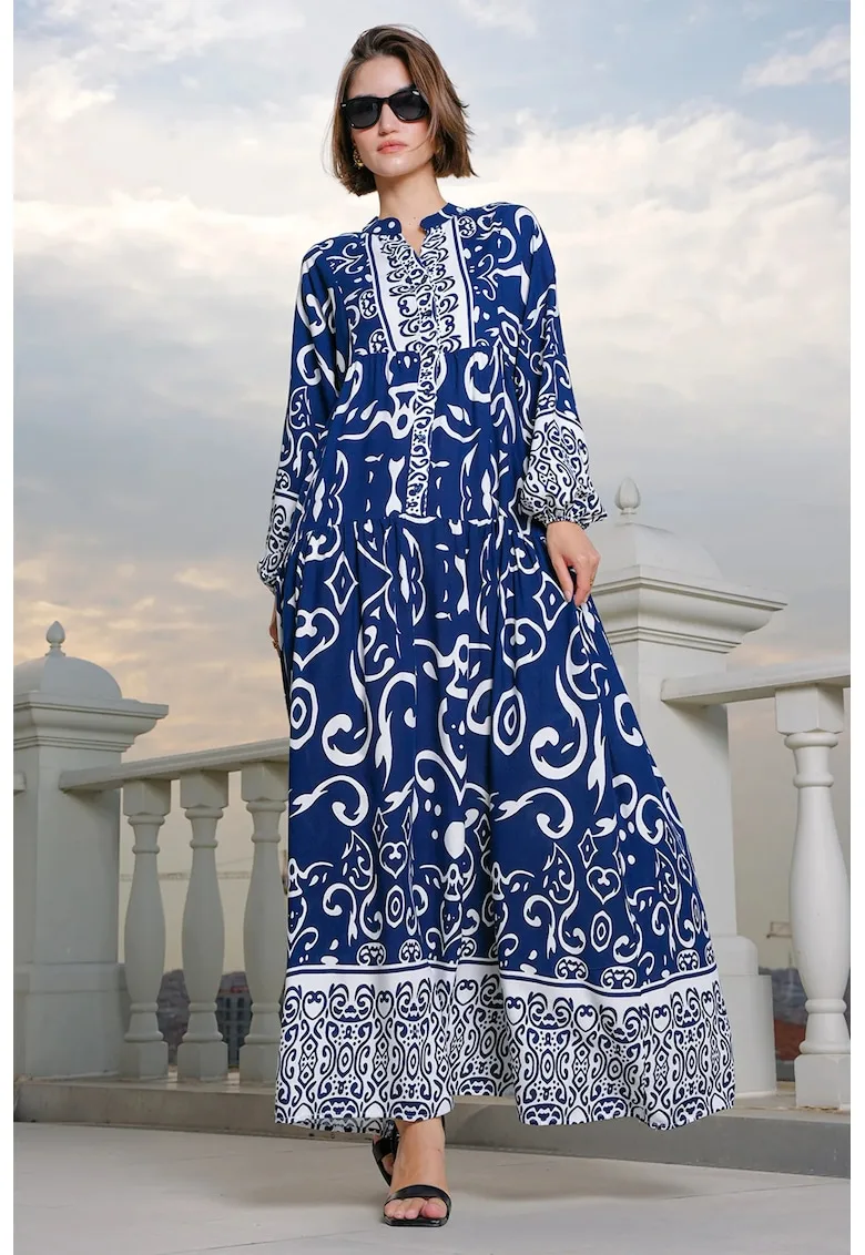 Rochie Maxi - HiCCUP - Decolteu in V - Albastru Marin - Textil