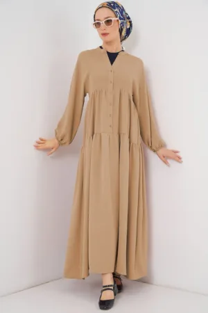 Rochie Maxi - HiCCUP - Relaxed Fit - guler in V - maro castor - textil