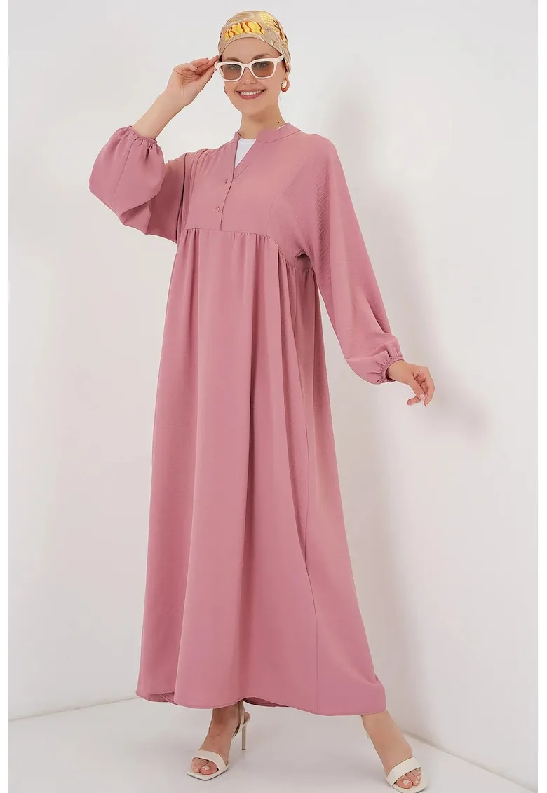 Rochie Maxi - HiCCUP - cu nasturi si decolteu in V - roz prafuit - textil