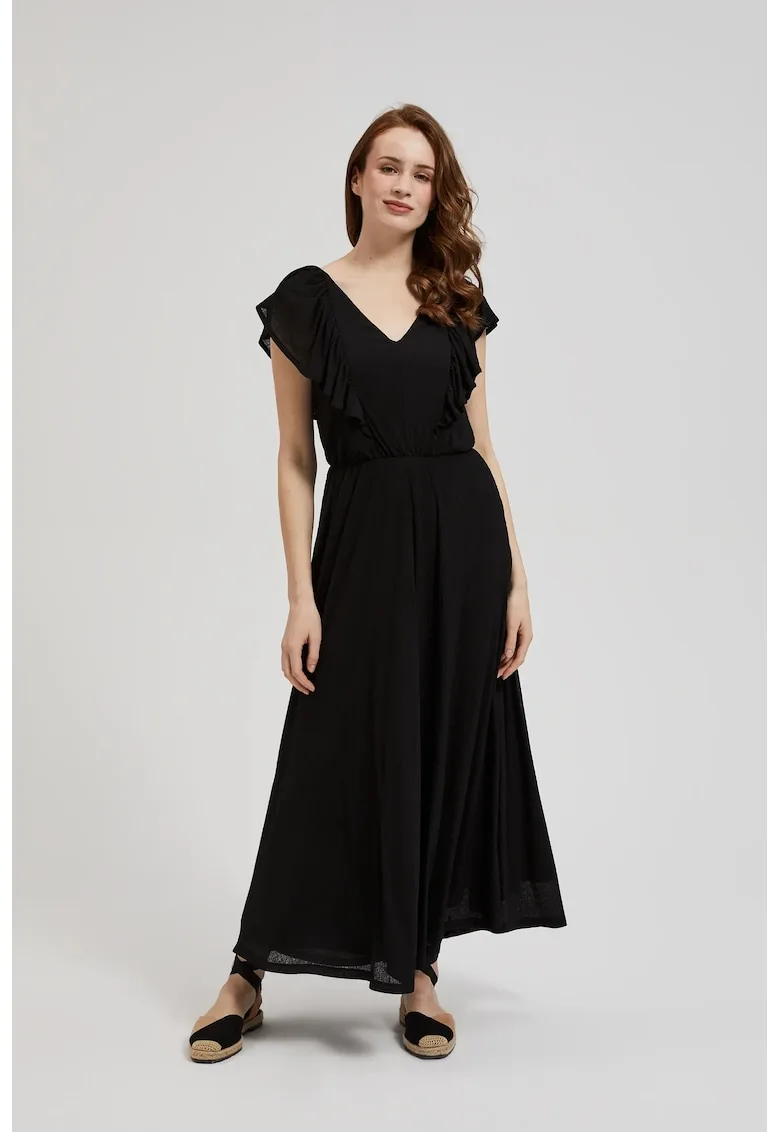 Rochie Maxi Neagra cu Volane
