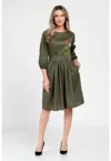 Rochie Medie Dama V310 - Pictata manual - Kaki cu model floral