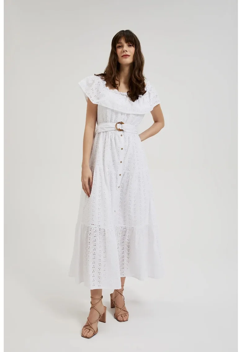 Rochie Midi Alba cu Curea