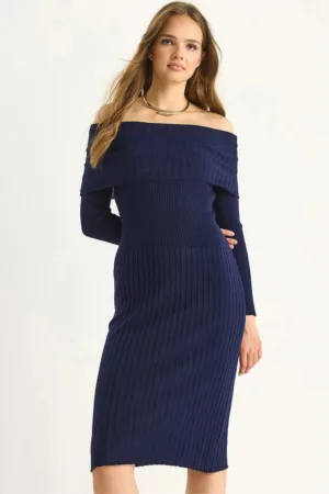 Rochie Midi -  Albastru marin - Tricot - Albastru marin -