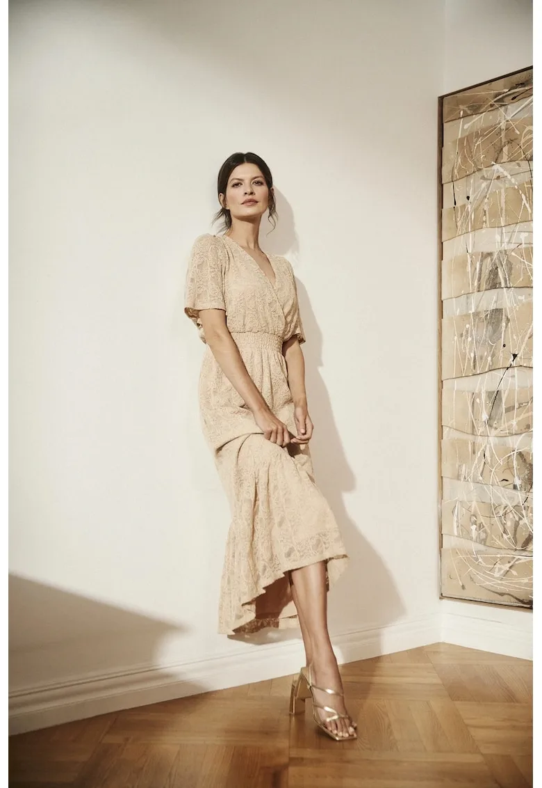 Rochie Midi Bej cu Dantela