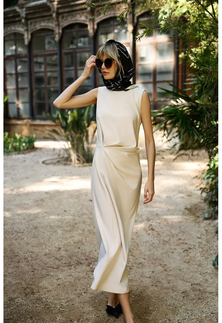 Rochie Midi Bej cu Facaturi