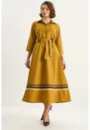 Rochie Midi -  Brodata - Galben - Textil