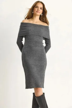 Rochie Midi -  Gri ardezie - tricot - Gri ardezie -