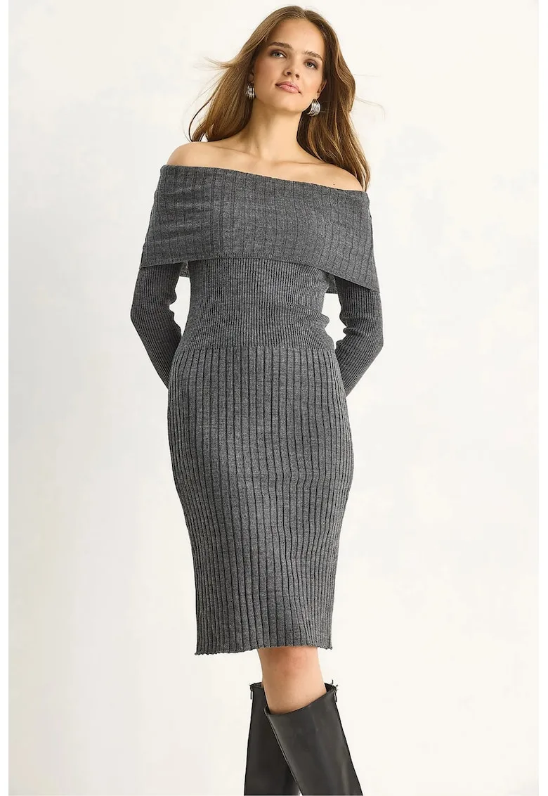 Rochie Midi - Gri ardezie - tricot - Gri ardezie -