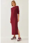 Rochie Midi -  maneca lunga - rosu jerseu - Rosu Burgund