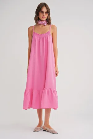 Rochie Midi  cu volan - roz pudrat - textil