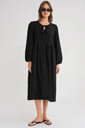 Rochie Midi  decolteu in V - negru - textil