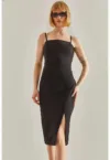 Rochie Midi -  guler patrat - negru - textil