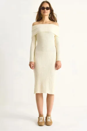 Rochie Midi -  nervuri - tricot - Fildes Natural -
